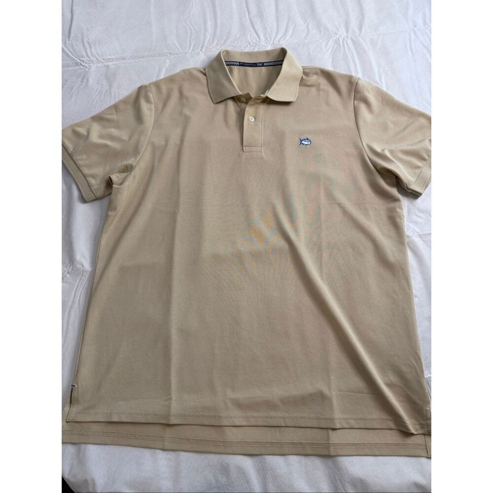 Southern Tide To Trail Polo Shirt XL Beige Tan Fish Performance Golfer Preppy